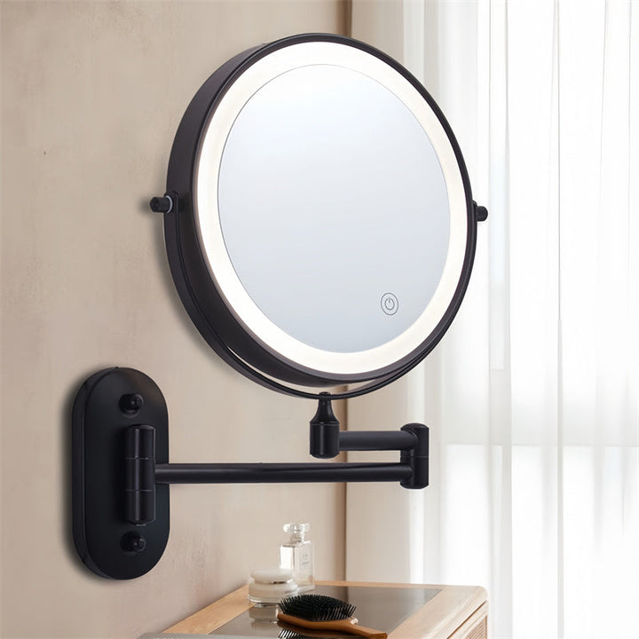 Skanto Wiederaufladbarer Wandmontierter Rasierspiegel | 360° Drehbar. 1X/10X Vergrößerung & Einstellbare LED-Beleuchtung für das Badezimmer