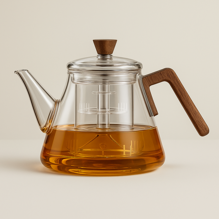 Skanto | Aetheris Glas-Teekanne – Hitzebeständige Glas-Teekanne mit Holzgriff & Sieb (900ml)