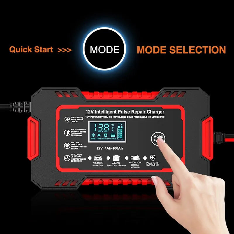 Skanto | 12V 6A Smart Auto-Batterieladegerät | Impulsreparatur, LCD-Bildschirm & Schnellladung für AGM-, Gel- & Blei-Säure-Batterien