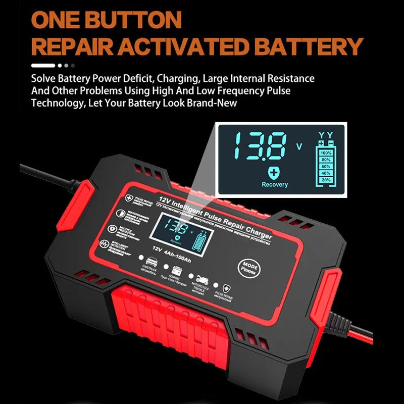 Skanto | 12V 6A Smart Auto-Batterieladegerät | Impulsreparatur, LCD-Bildschirm & Schnellladung für AGM-, Gel- & Blei-Säure-Batterien
