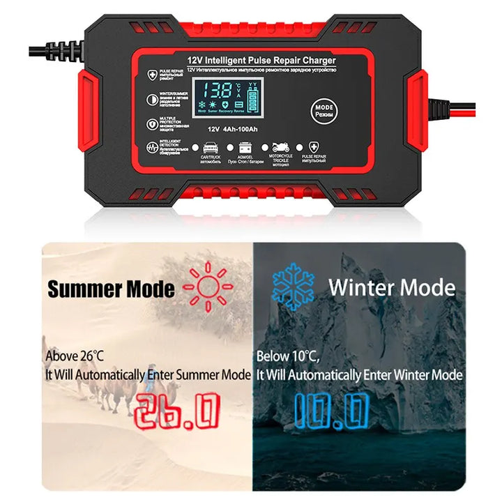 Skanto | 12V 6A Smart Auto-Batterieladegerät | Impulsreparatur, LCD-Bildschirm & Schnellladung für AGM-, Gel- & Blei-Säure-Batterien
