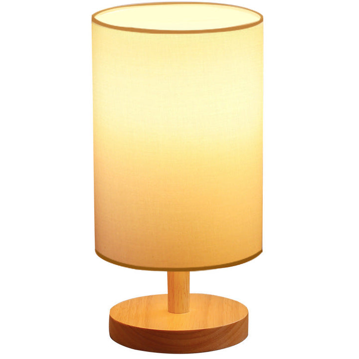 Skanto | Traditionelle japanische Zylinder-Holz-Stoff-1-Licht-Tischlampe für das Wohnzimmer