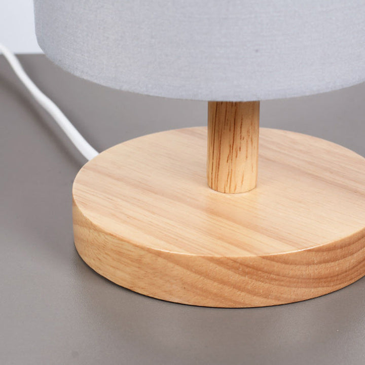 Skanto | Traditionelle japanische Zylinder-Holz-Stoff-1-Licht-Tischlampe für das Wohnzimmer
