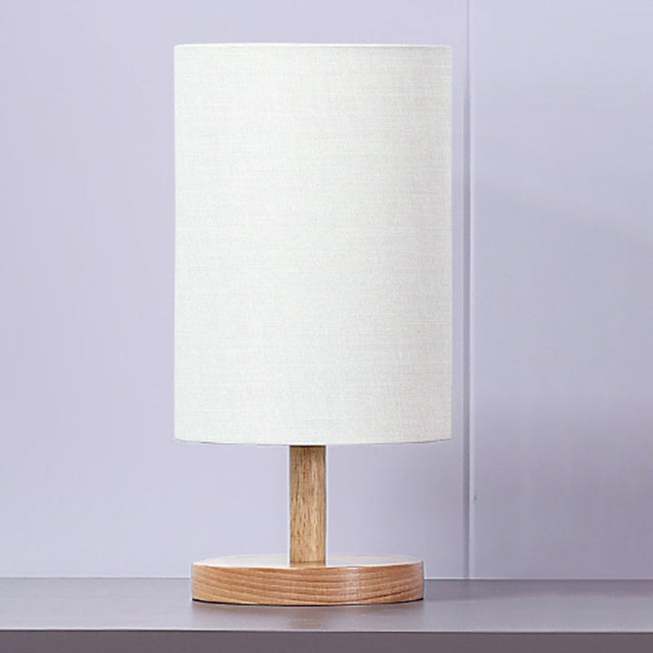 Skanto | Traditionelle japanische Zylinder-Holz-Stoff-1-Licht-Tischlampe für das Wohnzimmer