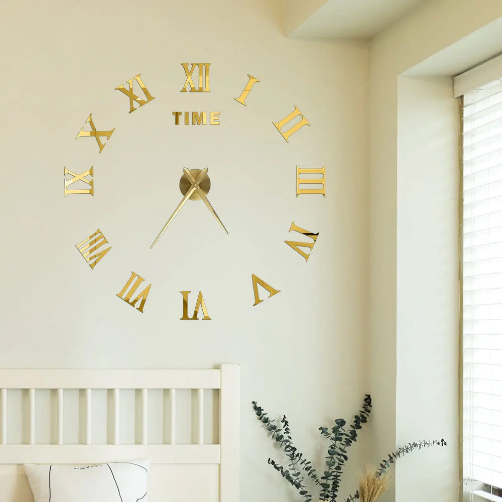 Große DIY 3D Spiegel Acryl Wanduhr für Küche, Esszimmer, Wohnzimmer | Skanto