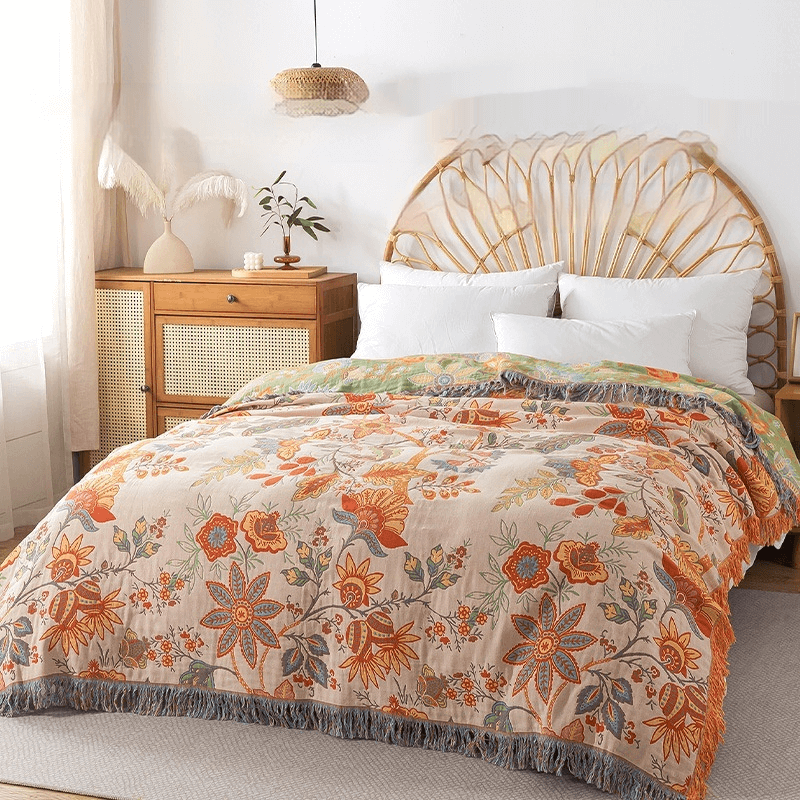 Skanto | Tie-Dye Baumwolldecke mit Jacquard- und Boho-Muster
