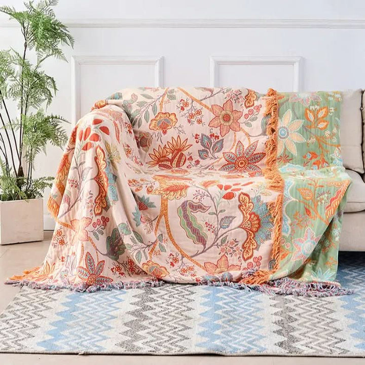 Skanto | Tie-Dye Baumwolldecke mit Jacquard- und Boho-Muster