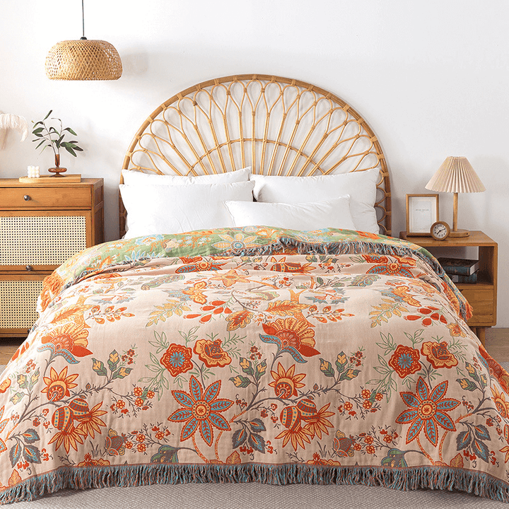 Skanto | Tie-Dye Baumwolldecke mit Jacquard- und Boho-Muster