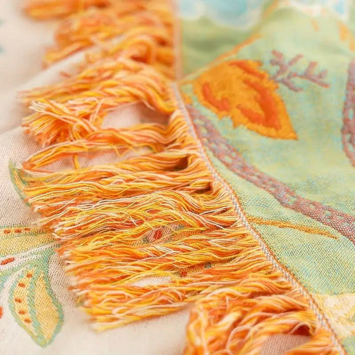 Skanto | Tie-Dye Baumwolldecke mit Jacquard- und Boho-Muster