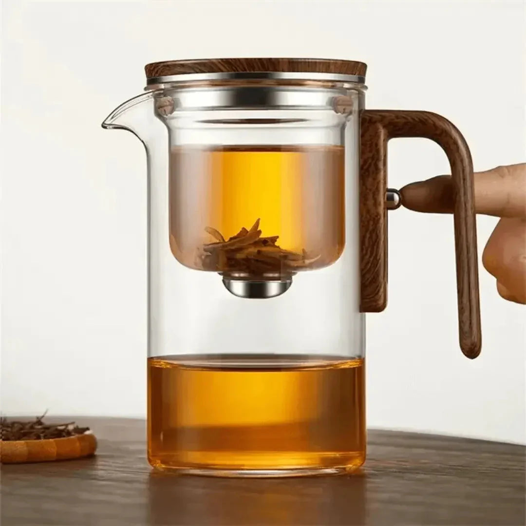 Skanto | Elegante Glas-Teekanne mit Holzgriff – Transparente Teekanne für Teegenuss