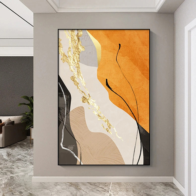 Erdtöne Nordische Abstrakte Geometrische Wandkunst Fine Art Leinwanddruck Grüne Braune Beige Orange Bilder für Wohnzimmer Esszimmer Dekor | Skanto