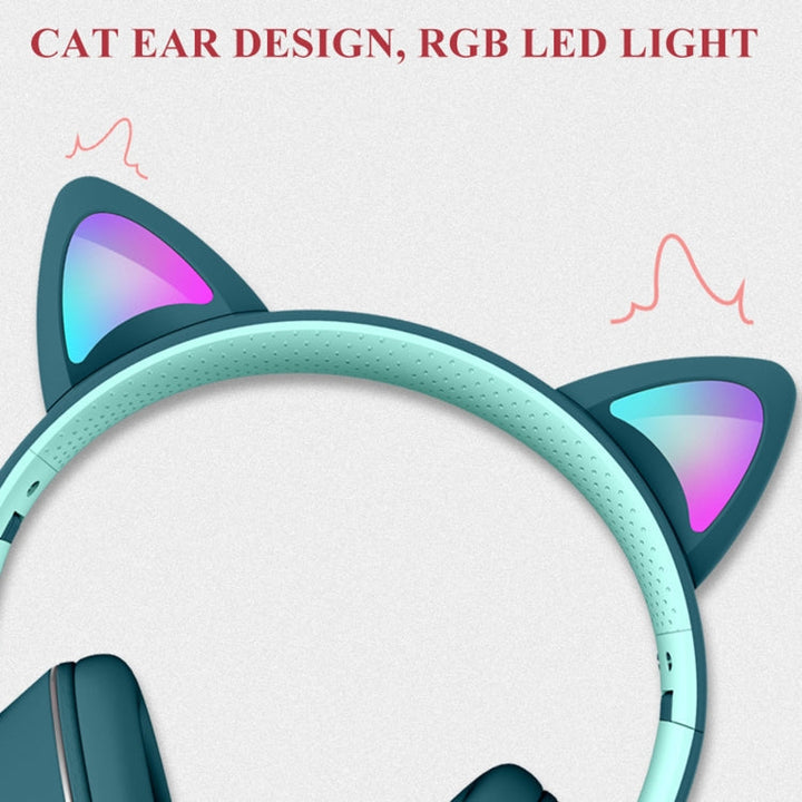 Skanto | AKZ-022 USB + 3,5mm Anschluss Katzenohr-Design Faltbares LED-Headset mit Mikrofon (Schwarz)