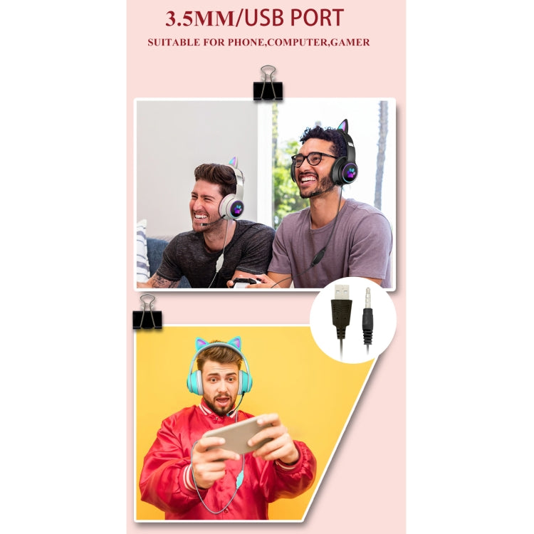 Skanto | AKZ-022 USB + 3,5mm Anschluss Katzenohr-Design Faltbares LED-Headset mit Mikrofon (Schwarz)