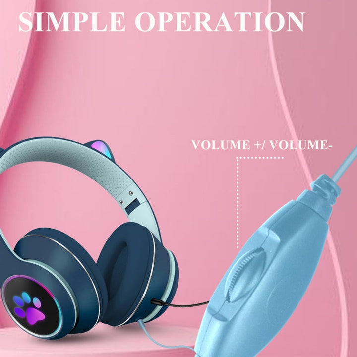 Skanto | AKZ-022 USB + 3,5mm Anschluss Katzenohr-Design Faltbares LED-Headset mit Mikrofon (Schwarz)