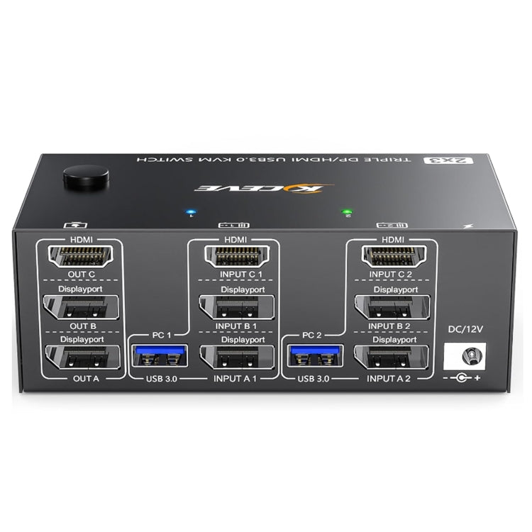 Skanto | KC-KVM203DH 8K 30Hz USB3.0 DP+DP+HDMI Triple Monitor KVM Switch, EU Stecker