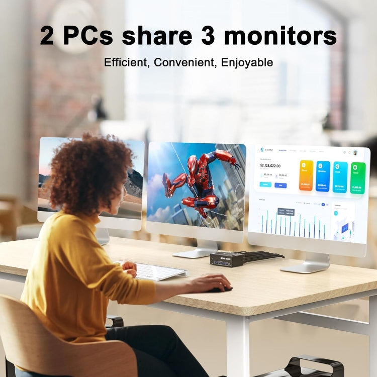 Skanto | KC-KVM203DH 8K 30Hz USB3.0 DP+DP+HDMI Triple Monitor KVM Switch, EU Stecker