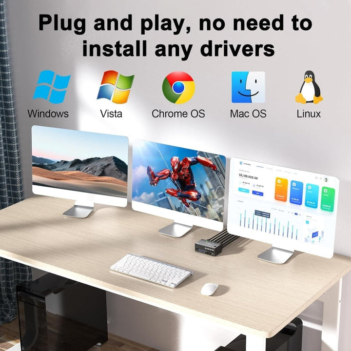 Skanto | KC-KVM203DH 8K 30Hz USB3.0 DP+DP+HDMI Triple Monitor KVM Switch, EU Stecker