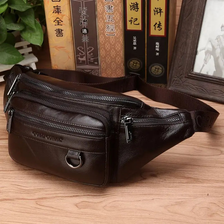 Skanto | Bauchtasche aus echtem Rindsleder für Herren – Große Kapazität, Gürtel- & Umhängetasche