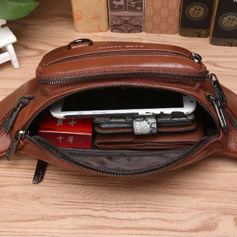 Skanto | Bauchtasche aus echtem Rindsleder für Herren – Große Kapazität, Gürtel- & Umhängetasche