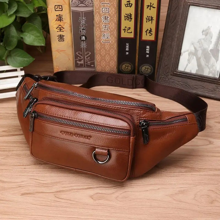 Skanto | Bauchtasche aus echtem Rindsleder für Herren – Große Kapazität, Gürtel- & Umhängetasche
