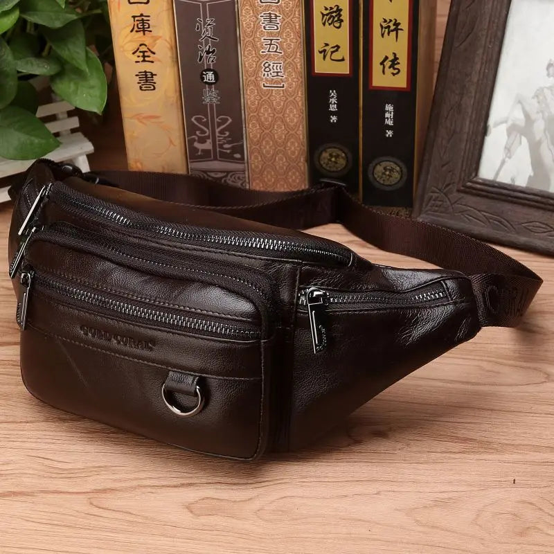 Skanto | Bauchtasche aus echtem Rindsleder für Herren – Große Kapazität, Gürtel- & Umhängetasche