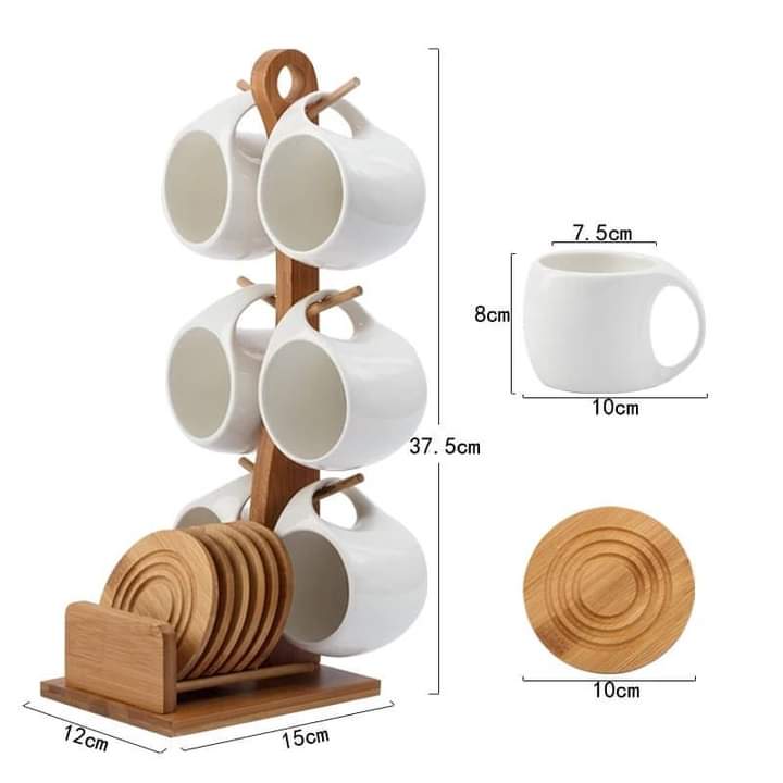 Set mit 6 Tassen mit Bambusständer