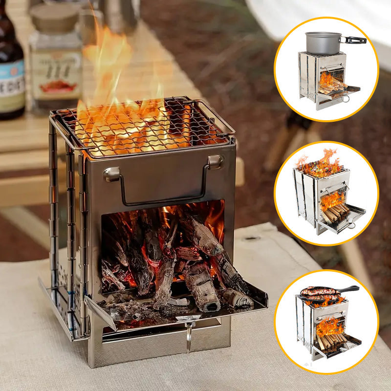 Skanto | Klappbarer Holzofen für draußen Mini-Edelstahlgrill Camping Picknick