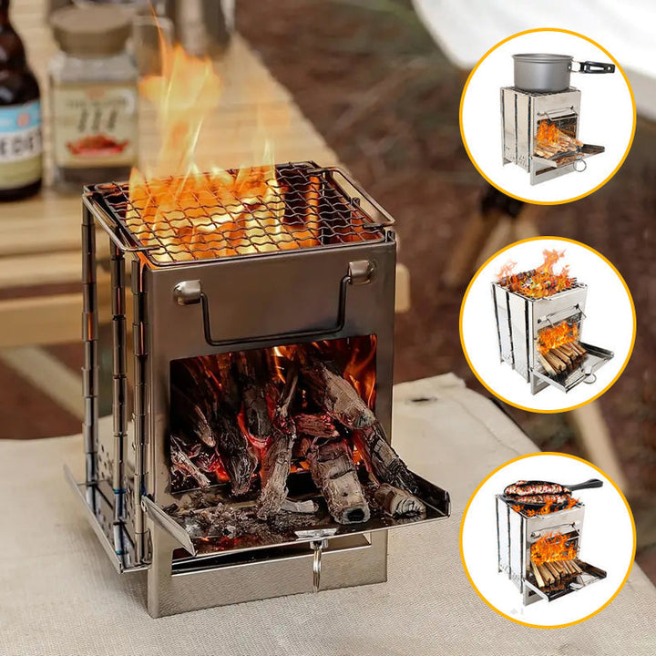 Skanto | Klappbarer Holzofen für draußen Mini-Edelstahlgrill Camping Picknick