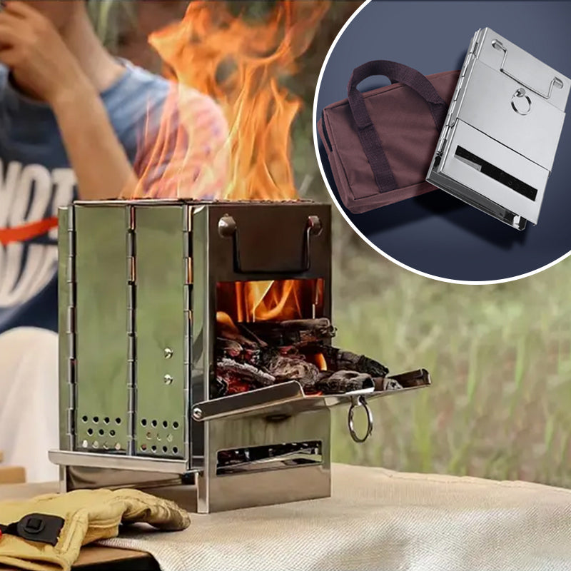 Skanto | Klappbarer Holzofen für draußen Mini-Edelstahlgrill Camping Picknick