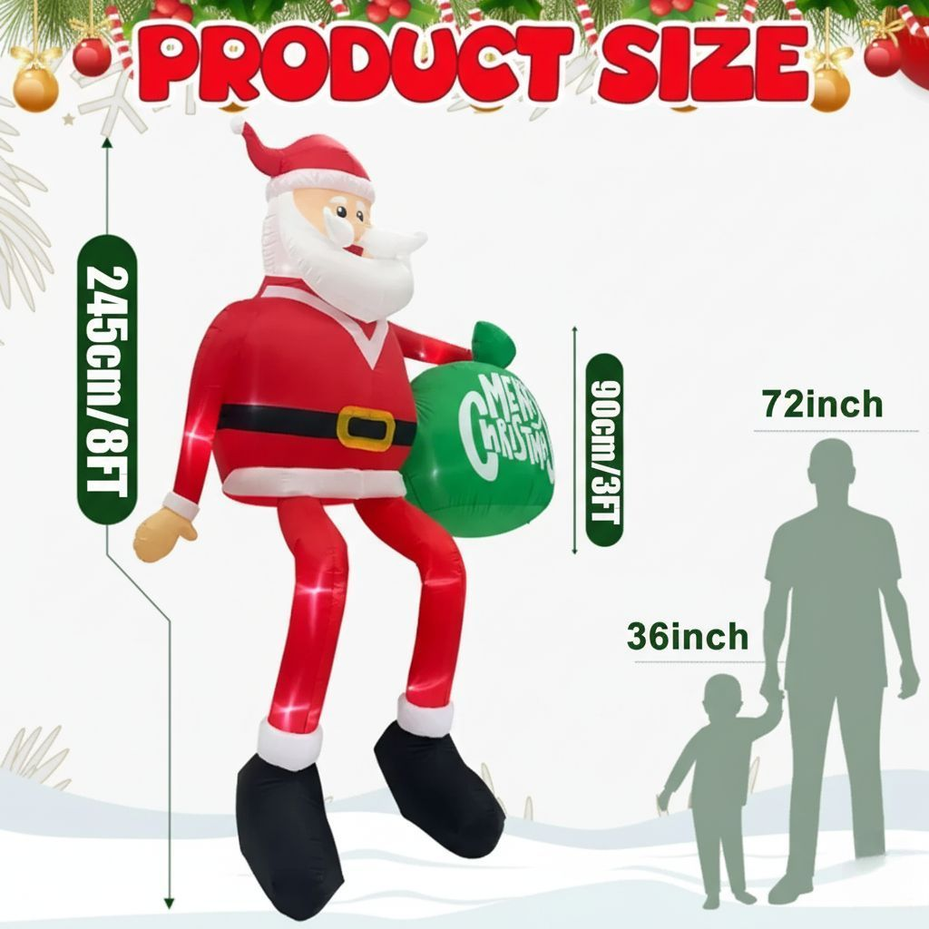 Skanto | Aufblasbarer LED Kletter-Weihnachtsmann | 2,4 m Hoch | Outdoor