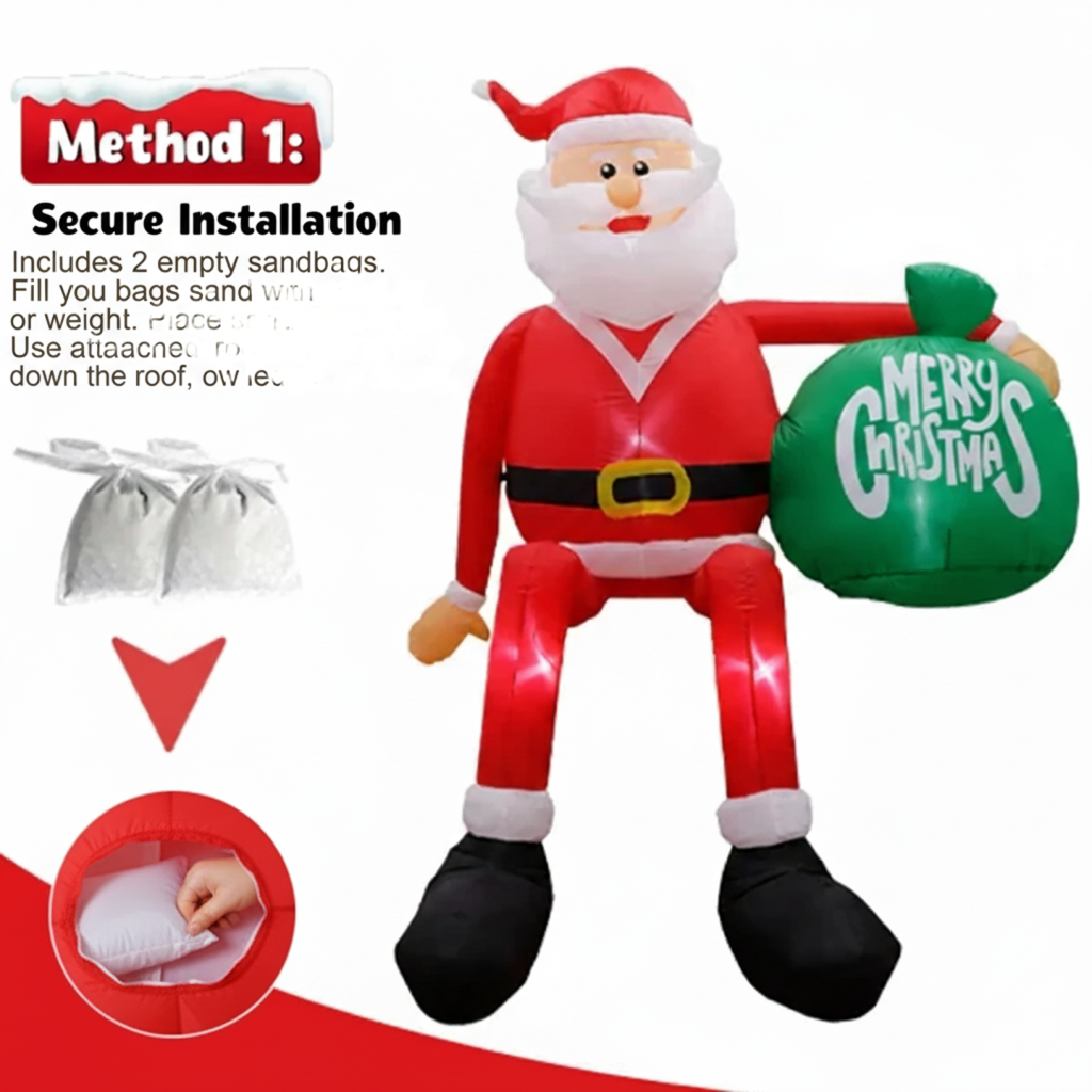 Skanto | Aufblasbarer LED Kletter-Weihnachtsmann | 2,4 m Hoch | Outdoor