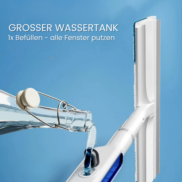 Skanto | 3-in-1 Rotierender Fensterreiniger mit Teleskopstiel und Sprühfunktion
