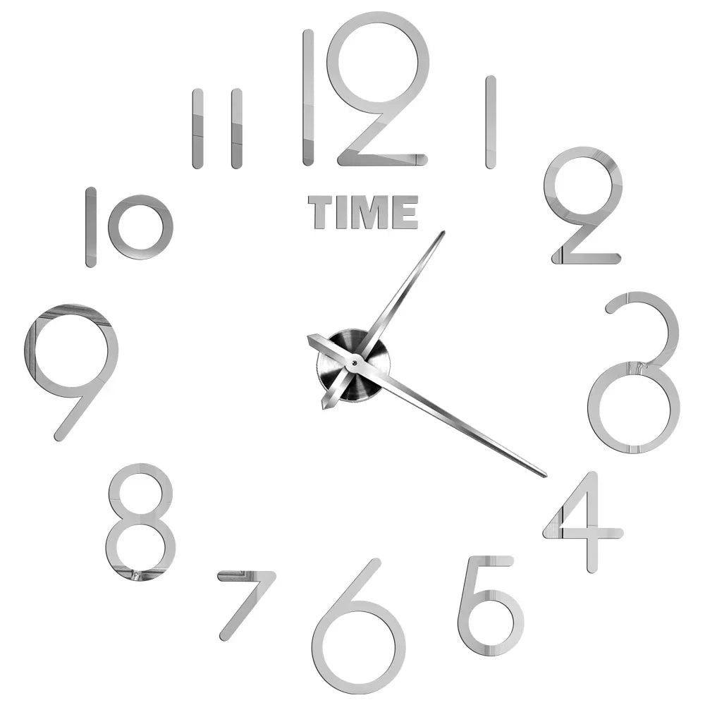 Große DIY 3D Spiegel Acryl Wanduhr für Küche, Esszimmer, Wohnzimmer | Skanto