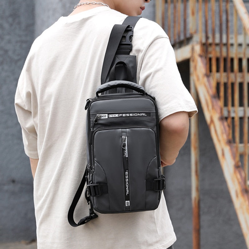 Skanto | Wasserdichte Oxford Umhängetasche, Anti-Diebstahl Sling Bag, USB-Ladefunktion & Multi-Pocket-Design