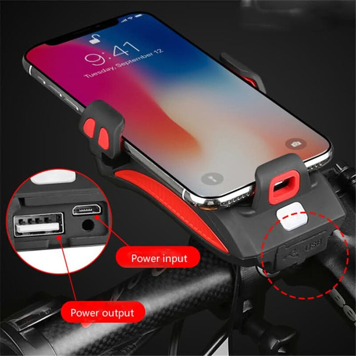 Skanto | 4-in-1 Fahrrad-Handyhalterung mit Powerbank, Licht & Hupe