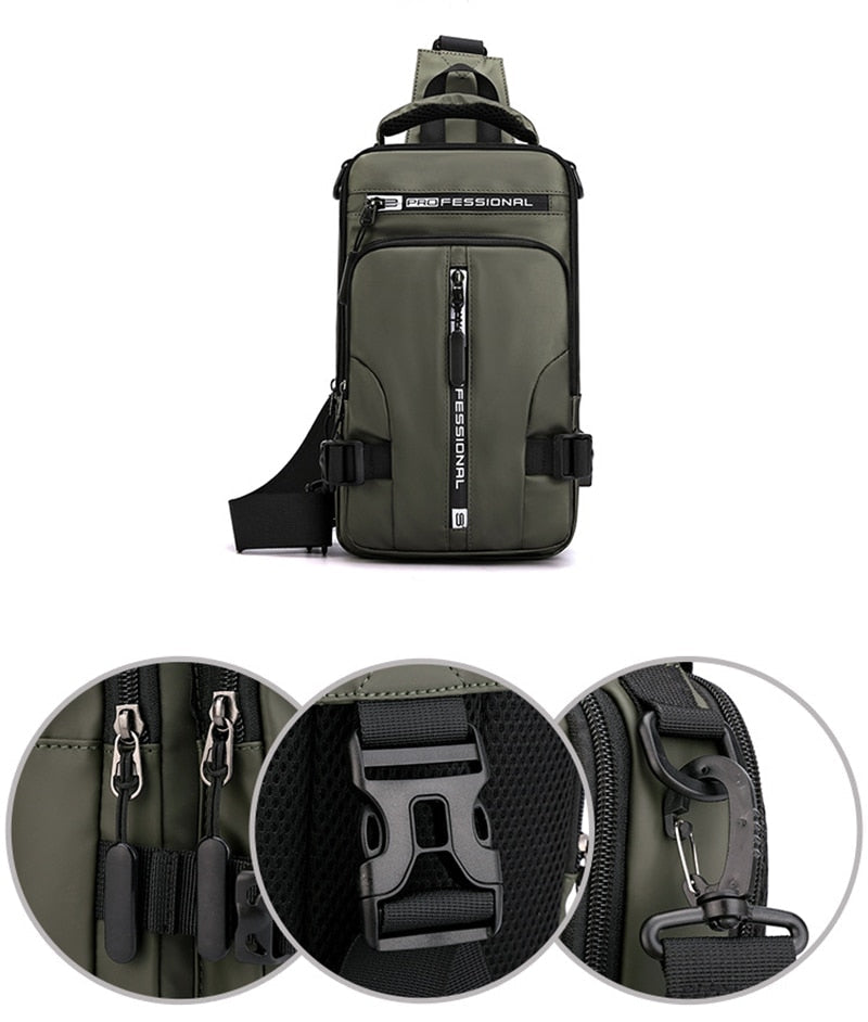 Skanto | Wasserdichte Oxford Umhängetasche, Anti-Diebstahl Sling Bag, USB-Ladefunktion & Multi-Pocket-Design