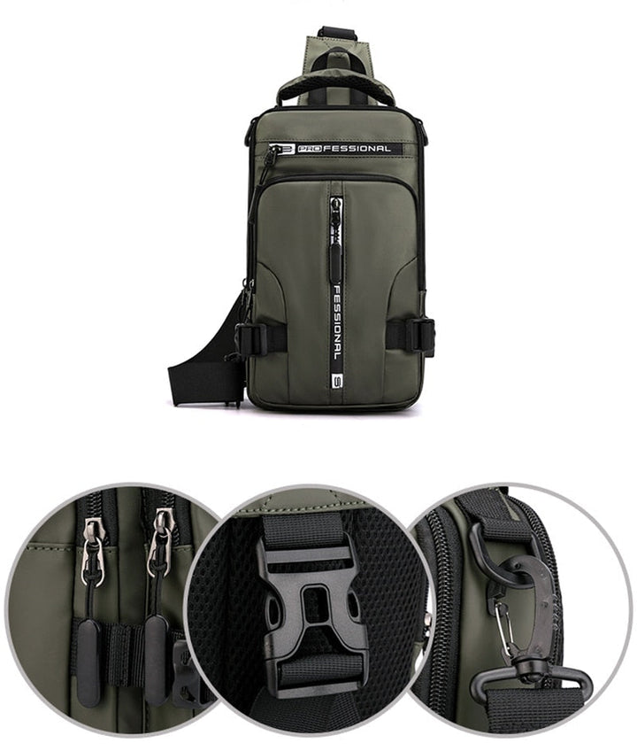 Skanto | Wasserdichte Oxford Umhängetasche, Anti-Diebstahl Sling Bag, USB-Ladefunktion & Multi-Pocket-Design