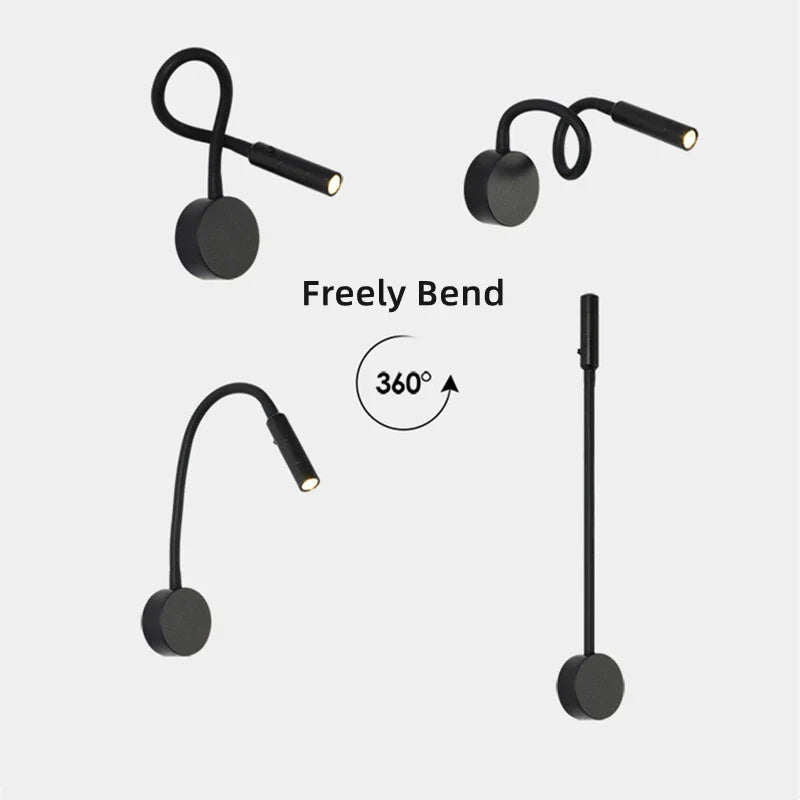 Skanto | Moderne flexible LED-Leselampe mit Schalter für Schlafzimmer und Arbeitszimmer – 1W/3W