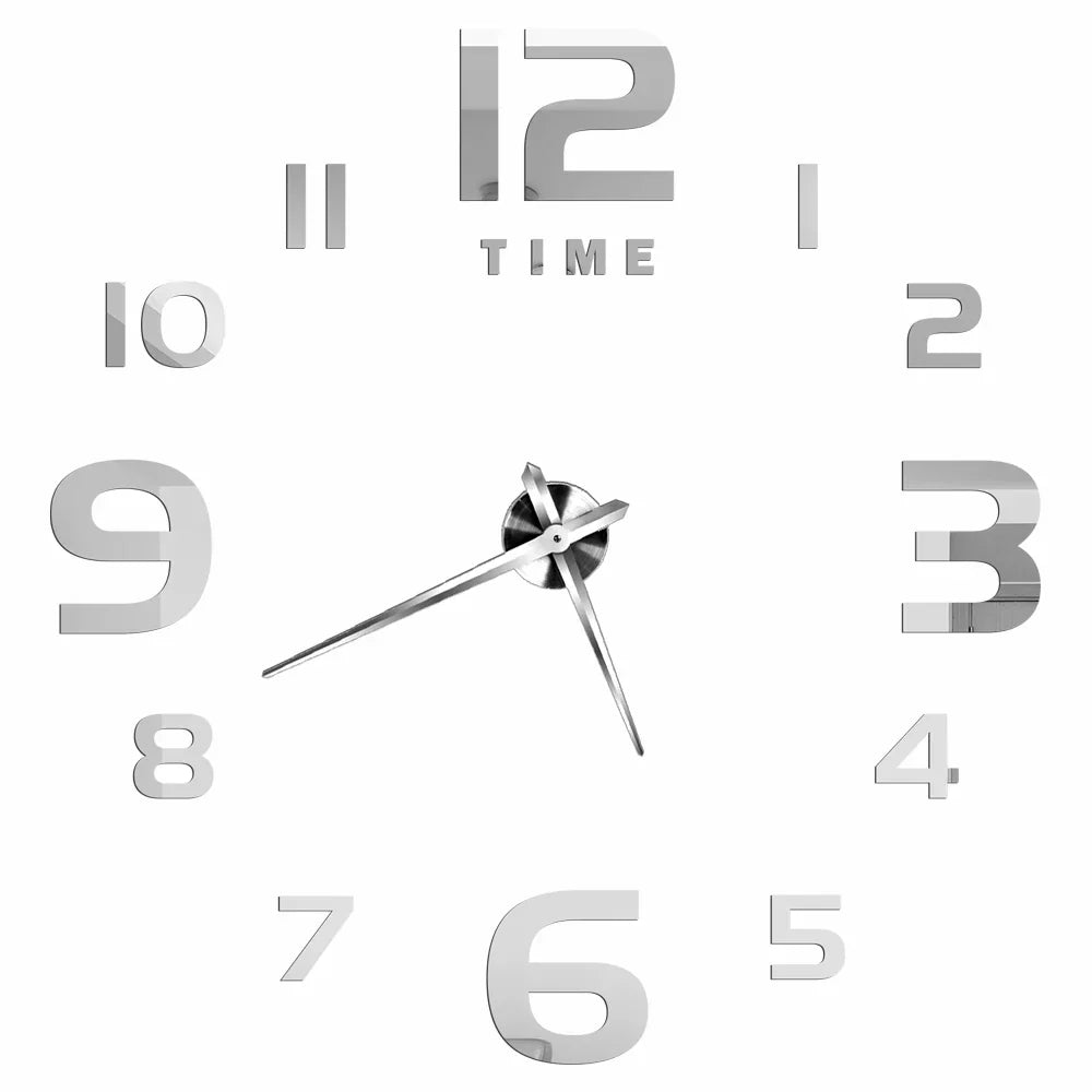 Große DIY 3D Spiegel Acryl Wanduhr für Küche, Esszimmer, Wohnzimmer | Skanto