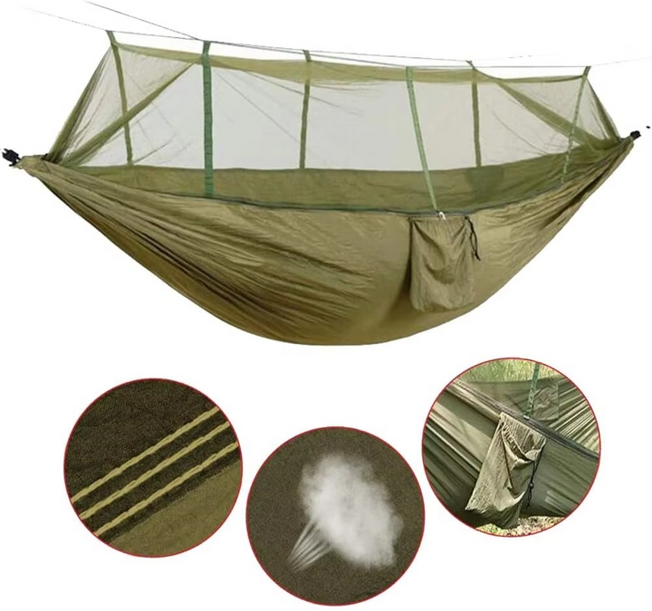 Skanto | 2-Personen Outdoor-Hängematte mit Moskitonetz – Tragbares Fallschirmstoff-Campingbett