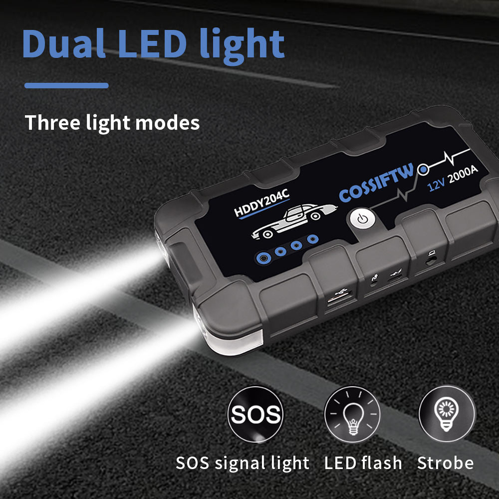 Skanto | 2000A UltraSafe 12V Starthilfe – Tragbarer Batterie-Booster mit USB-Ladegerät und LED-Taschenlampe – Bis zu 6.0L Benzin- / 3.0L Dieselmotoren
