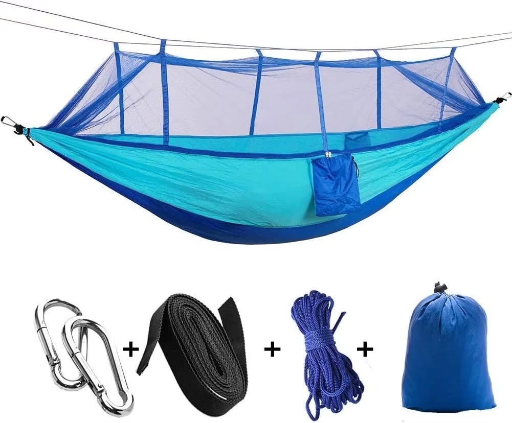 Skanto | 2-Personen Outdoor-Hängematte mit Moskitonetz – Tragbares Fallschirmstoff-Campingbett