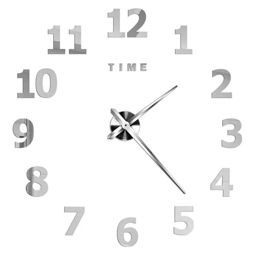 Große DIY 3D Spiegel Acryl Wanduhr für Küche, Esszimmer, Wohnzimmer | Skanto