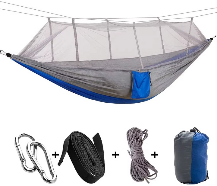 Skanto | 2-Personen Outdoor-Hängematte mit Moskitonetz – Tragbares Fallschirmstoff-Campingbett