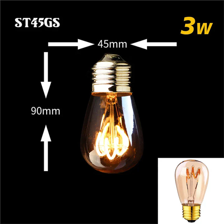 Skanto | Dimmbare Vintage LED-Glühbirne (3W, E27 Sockel) - Goldene Spiralfilament für Kronleuchter & Dekorative Beleuchtung