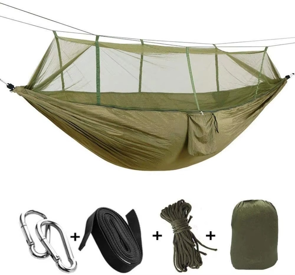Skanto | 2-Personen Outdoor-Hängematte mit Moskitonetz – Tragbares Fallschirmstoff-Campingbett