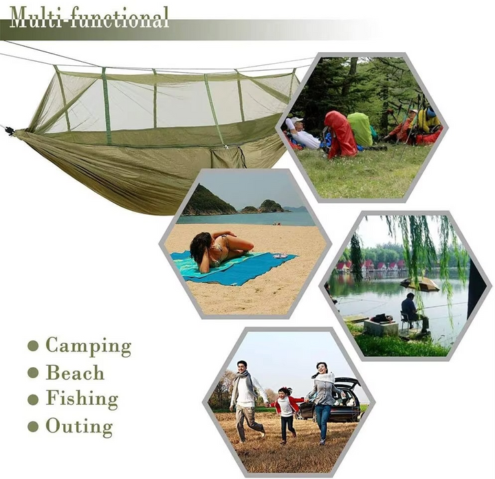 Skanto | 2-Personen Outdoor-Hängematte mit Moskitonetz – Tragbares Fallschirmstoff-Campingbett
