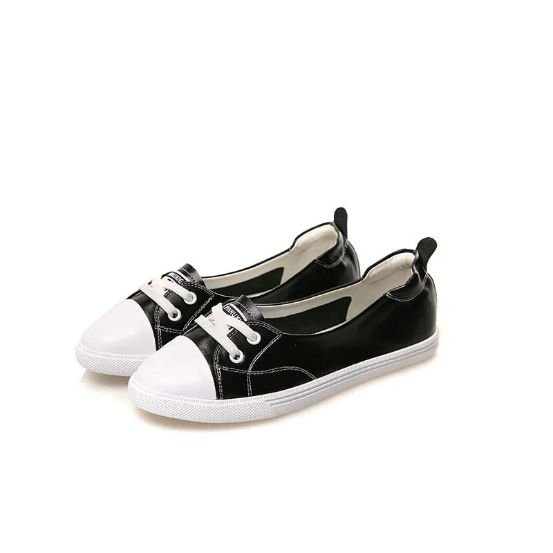 Skanto | 100% Echtes Leder Schuhe Damen Flache Freizeitschuhe Weiche Rindsleder Weiße Flats