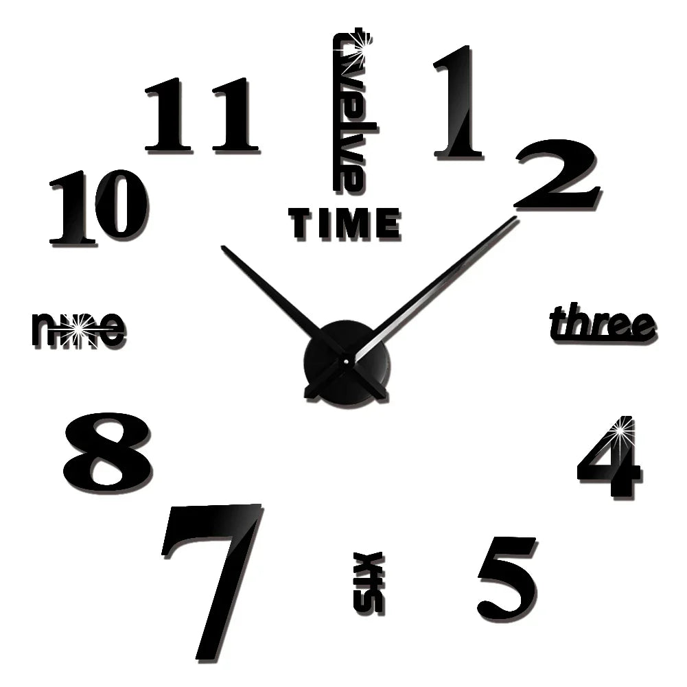 Große DIY 3D Spiegel Acryl Wanduhr für Küche, Esszimmer, Wohnzimmer | Skanto