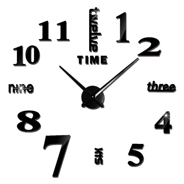 Große DIY 3D Spiegel Acryl Wanduhr für Küche, Esszimmer, Wohnzimmer | Skanto